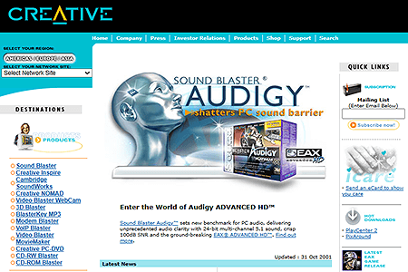 Creative Networks website in 2001