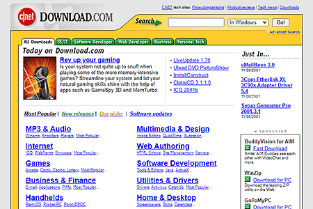 Download.com website in 2001