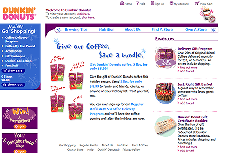 Dunkin' Donuts website in 2001