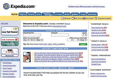 Expedia website in 2001