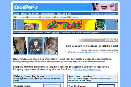 Faceparty website in 2001
