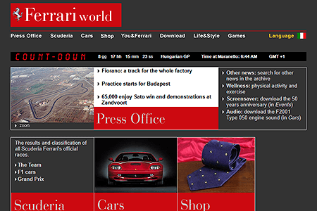 Ferrari website in 2001