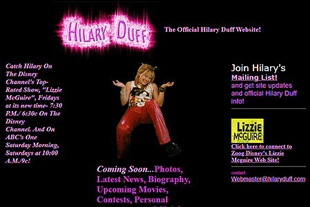 Hilary Duff website in 2001