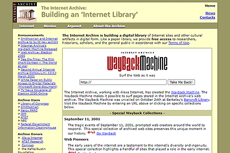 Internet Archive website in 2001