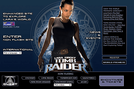 Lara Croft: Tomb Raider flash website in 2001
