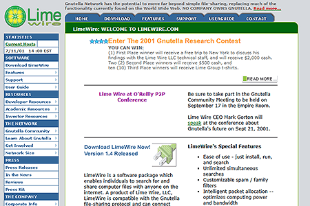 LimeWire website in 2001