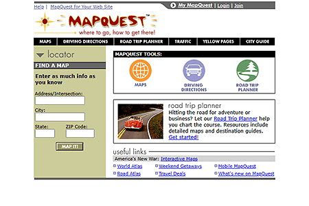 MapQuest website in 2001