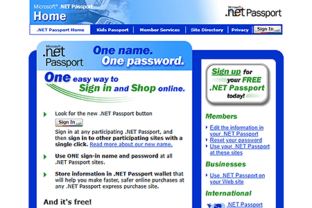 Microsoft .NET Passport website in 2001