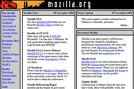 Mozilla.org website in 2001