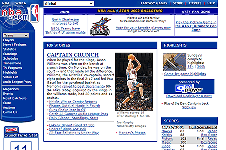 NBA.com website in 2001