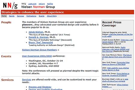 Nielsen Norman Group website in 2001