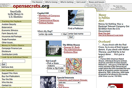 OpenSecrets website in 2001