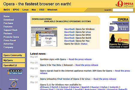 Opera Software website in 2001