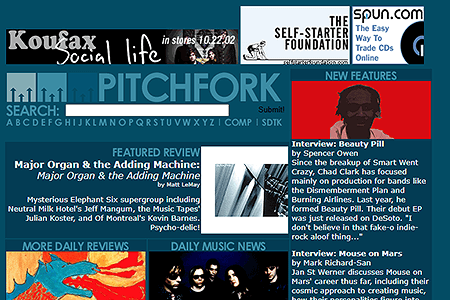 Pitchfork website in 2001