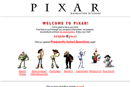 Pixar website in 2001