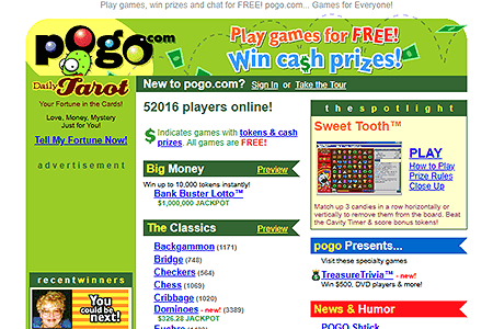 Pogo.com website in 2001