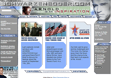 Schwarzenegger.com website in 2001