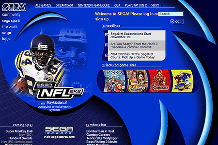 SEGA website in 2001