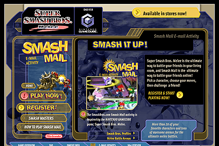 Super Smash Bros. Melee Smash Mail flash website in 2001