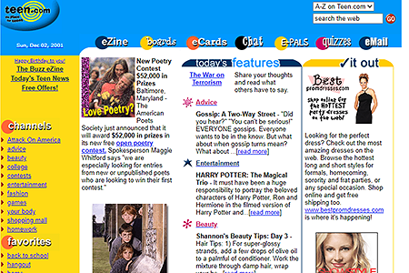 Teen.com website in 2001