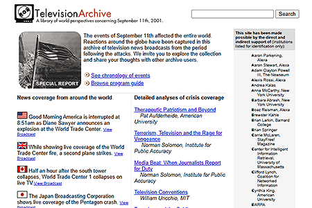 Television Archive website in 2001