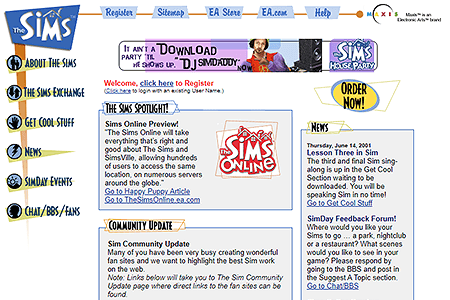 The Sims website in 2001