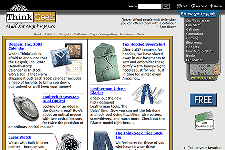 ThinkGeek website in 2001