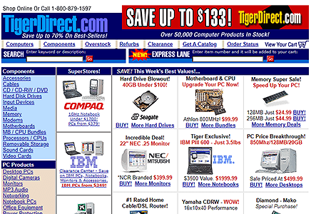 TigerDirect website in 2001