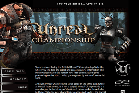 Unreal Championship website in 2001