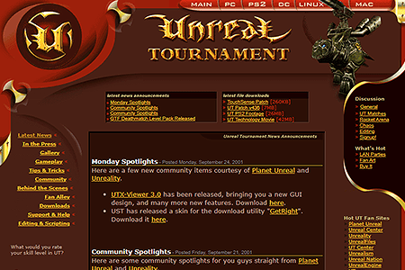 Unreal Tournament website in 2001