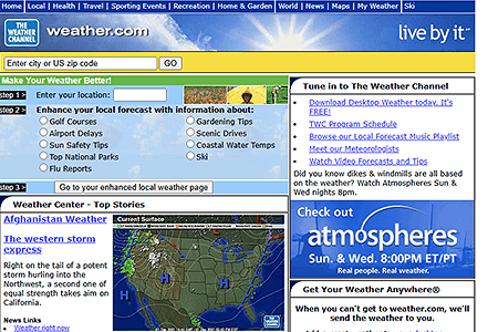 The Weather Channel website in 2001