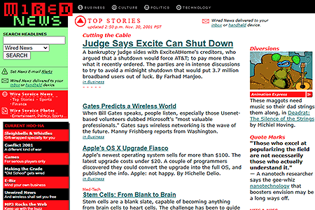 Wired News website in 2001