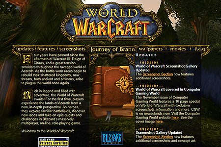 World of Warcraft website in 2001
