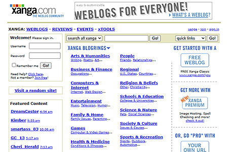 Xanga website in 2001