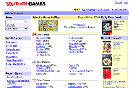 Yahoo Games website in 2001