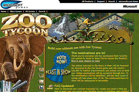 Zoo Tycoon website in 2001