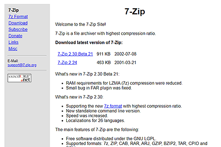 7-Zip website in 2002