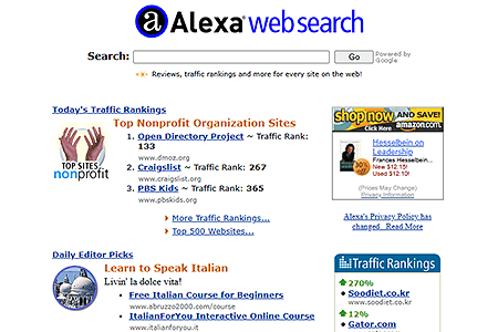 Alexa Web Search website in 2002