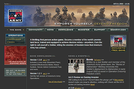 America's Army website in 2002