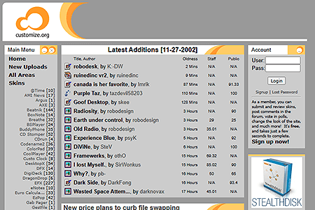 Customize.org website in 2002