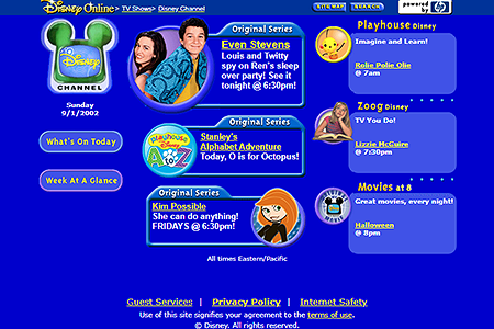 Disney Channel website in 2002