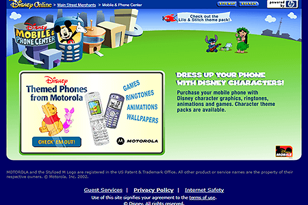 Disney's Mobile & Phone Center flash website in 2002