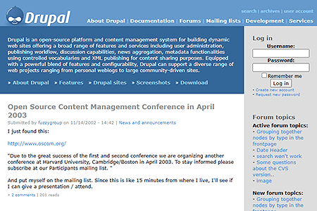 Drupal website in 2002