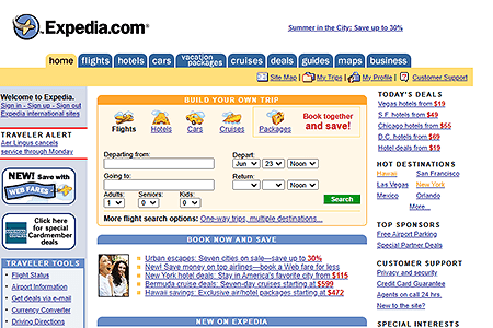 Expedia website in 2002