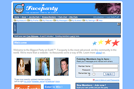 Faceparty website in 2002