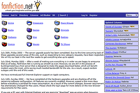 FanFiction.net website in 2002