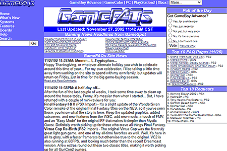 GameFAQs website in 2002
