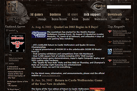 id Software website in 2002