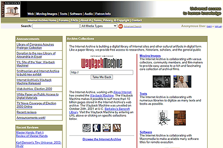 Internet Archive website in 2002