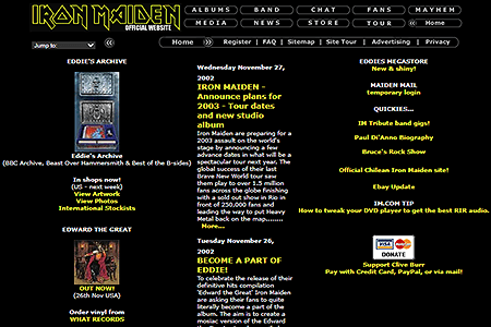 Iron Maiden website in 2002